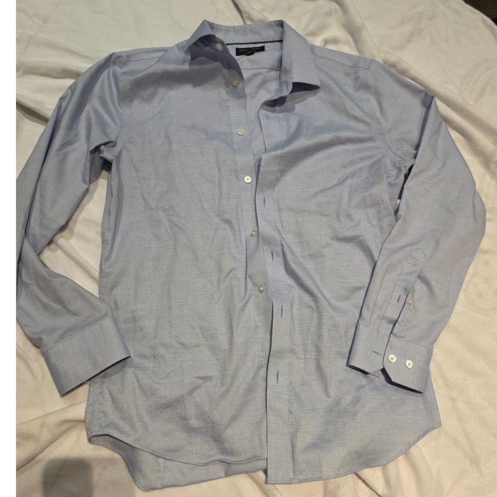 Banana Republic Mens Non-Iron Slim Fit Dress Shirt Blue Check Medium 15-15.5